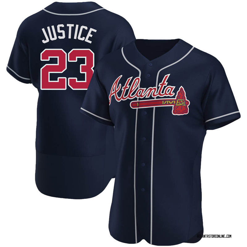 David Justice Men's Atlanta Braves Alternate Jersey - Navy Authentic