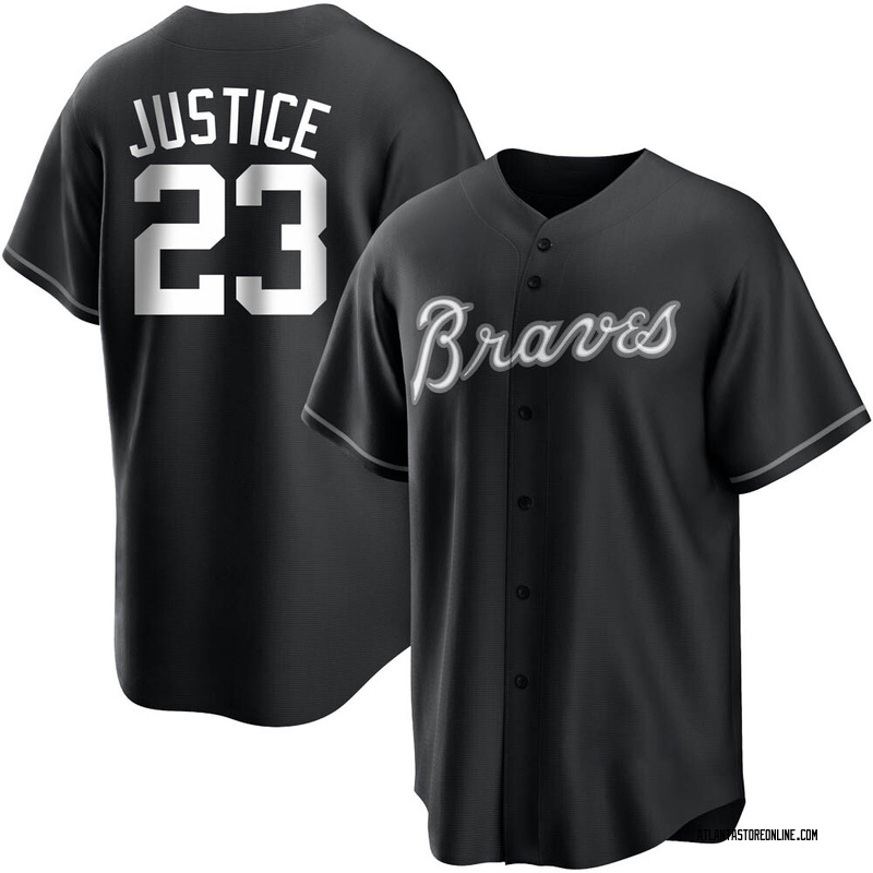 David Justice Men's Atlanta Braves Jersey - Black/White Replica