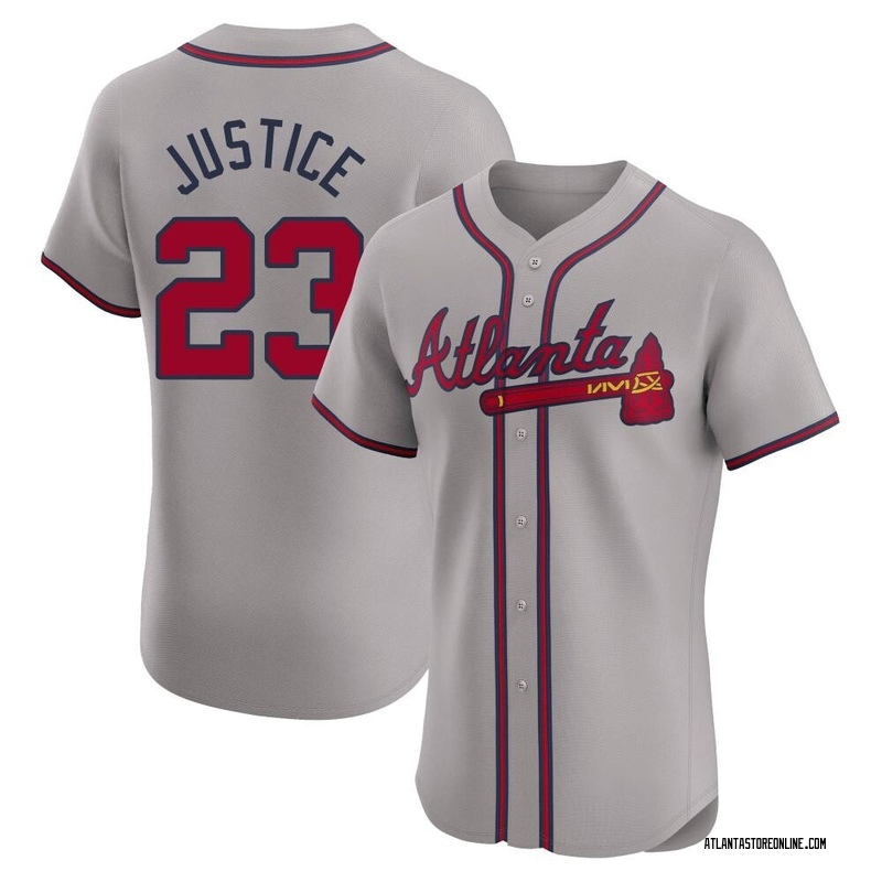 David Justice Men's Atlanta Braves Road Jersey - Gray Elite