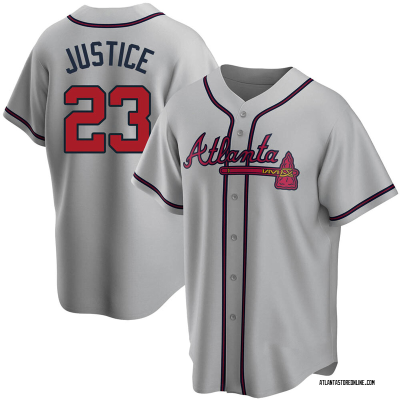 David Justice Men's Atlanta Braves Road Jersey - Gray Replica