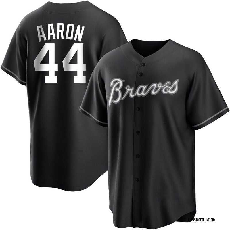 Hank Aaron Men's Atlanta Braves Jersey - Black/White Replica