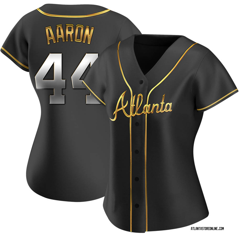 Hank Aaron Women's Atlanta Braves Alternate Jersey - Black Golden Replica