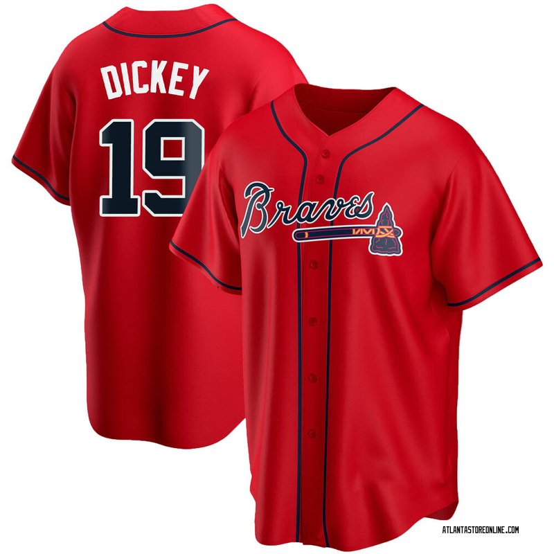 R.A. Dickey Men's Atlanta Braves Alternate Jersey - Red Replica