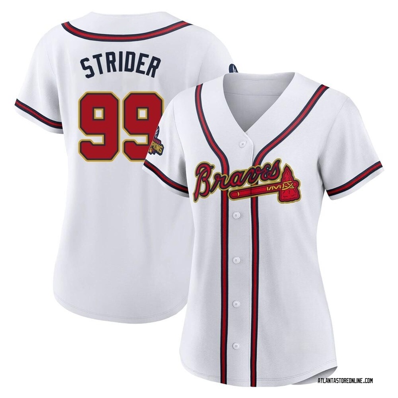 WOMENS Nike Atlanta Braves SPENCER STRIDER Sewn Baseball Jersey WHITE –